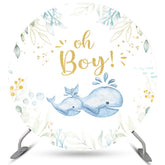 Oh Junge Wal Grün Blätter Runden Hintergrund Für Baby Dusche